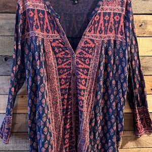 Lucky Brand Red and Blue Patterned Blouse